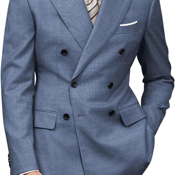 Men's Denim Blue Double Breasted Suit - Perfect for Grooms and Formal Gatherings - Picture 1 of 6